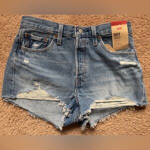 Levi's Distressed Light Blue Jean Shorts